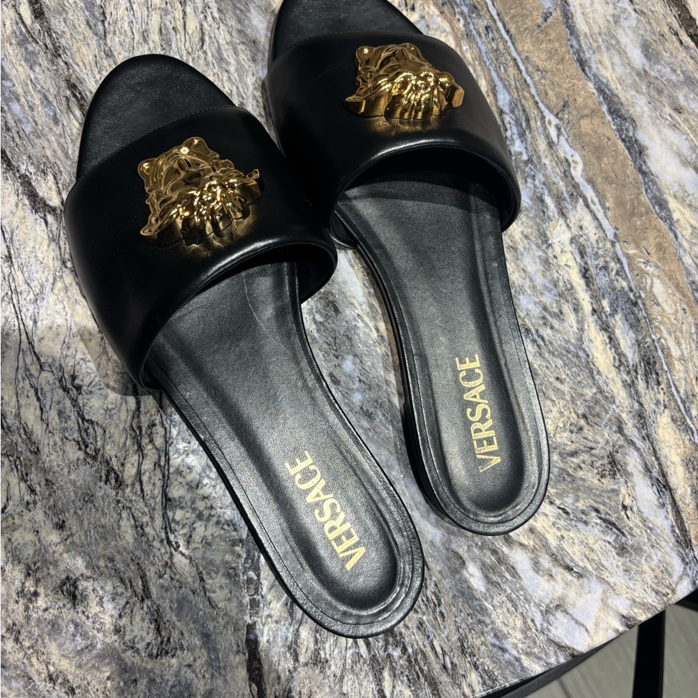 Versace Black and Gold Women's Slides - Picture 2 of 7